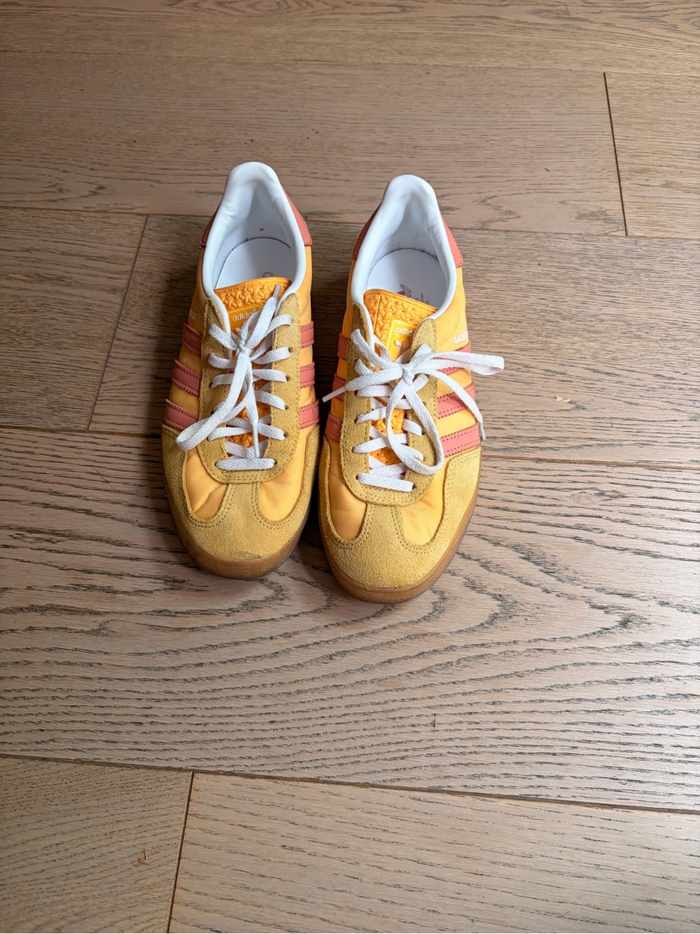 adidas Yellow Sneakers with Coral Stripes - Picture 1 of 4